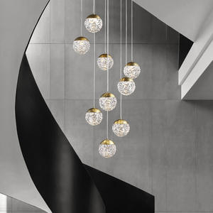 Luminaire suspendu moderne en verre sphérique LED, lampe de plafond pour escalier, boules de verre dorées, lustre pour salon, hôtel, restaurant - Product Image 3