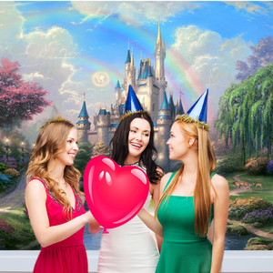 Lâu đài công chúa mơ mộng bối cảnh, bầu trời xanh và những đám mây trắng nền cho trẻ em gia đình câu chuyện cổ tích công chúa bữa tiệc sinh nhật - Product Image 5