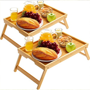 Bamboo <b>Foldable</b> Breakfast <b>Table</b> <b>With</b> <b>Legs</b> Small Tan 41.5x30x4cm For Bedside Use - Product Image 2