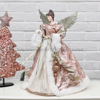 Ornement d'ange de Noël 2026 de 40 cm, paillettes roses, décoration de sommet d'arbre de Noël, décoration pour la maison et les fêtes