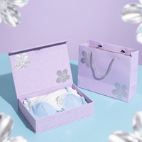Boîte d'emballage de lingerie bleu foncé certifiée avec logo en feuille d'or, en papier rigide, pour soutien-gorge magnétique personnalisé
