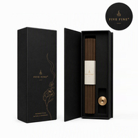 Boîte cadeau de luxe en carton rigide pour bâtonnets d'encens avec logo doré, ensemble d'encens noir avec plateau en pulpe moulée par pressage à froid