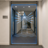 Porte coulissante automatique à double battant sur mesure avec éclairage LED, porte coulissante double éclairée pour projets commerciaux