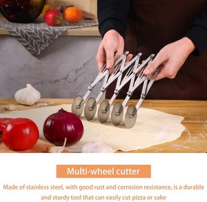 Coupe-rouleau réglable à 7 roues en acier inoxydable Coupe-pâte à <span class=keywords><strong>pizza</strong></span> multi-roues Rouleau à 5 roues jetable polyvalent - Product Image 2