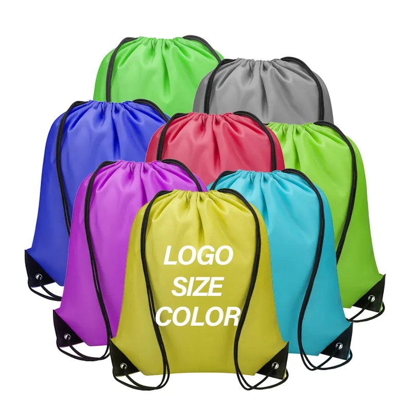 Logo ile özelleştirilmiş promosyon hediye naylon Polyester İpli geri çantası % 100% Polyester
