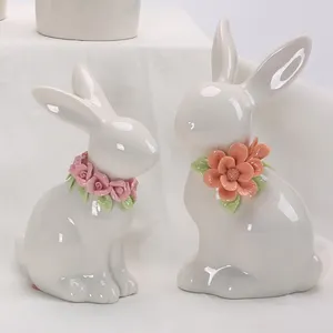 Ornamen keramik kelinci, dekorasi meja pesta taman musim semi Paskah, ornamen keramik wortel