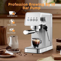 Máquina de Espresso Semiautomática de Acero Inoxidable de 20 Bares con Espumador de Leche para Latte y Cappuccino, Uso Doméstico y Hotelero