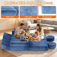 Canapé de jeu modulaire pour enfants, convertible, en mousse, extensible, carré, ensemble de jeu DIY pour construire des forts, housse en chenille lavable, pour tout-petits