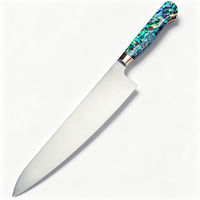 Couteau Gyuto de chef de cuisine en acier inoxydable AUS-8 professionnel de 24cm avec poignée en coquille d'ormeau en métal pleine soie