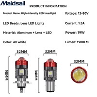 Faro Delantero para Motocicleta Súper Brillante de 12V 80V, Bombilla Bicolor Blanca y Amarilla de 20W con Lente, Luz Alta y Baja de 1900mm