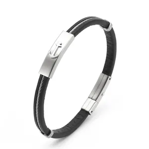 Custom Wholesale Stainless Steel Anchor Wire Men's Fancy Jewelry Verified Supplier Italian Leather Bracelet