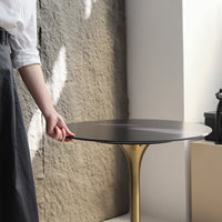 Table basse en pierre de style vintage nordique de luxe léger, en forme de tulipe, avec structure métallique, sans assemblage requis, pour salon et bureau
