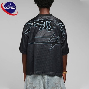 QZFSO Custom Satin Mesh Shirt Oversized Digital Graphic Print V-neck Grunge Streetwear Tee Men Heavy Metal Football Jersey - Product Image 2