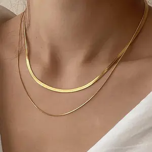 Gestapelte silberne Designer Minimalistische Gold Mode Großhandel Edelstahl-Damenkette Kette Schmuck Halsketten für Damen
