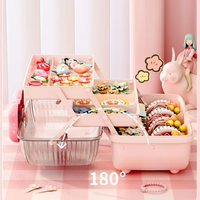 Organisateur de bureau carré à 3 niveaux en mousse rose et violet pour filles, boîte de rangement transparente avec nœud pour bijoux et accessoires capillaires
