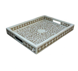 Nouveau meilleur Design Ramadan Eid cadeau gris os incrustation décoratif plateau de service plateau 37x23.50x5 CM décor à la maison ustensiles de cuisine qualité - Product Image 3