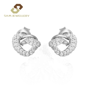 Alta calidad 925 plata esterlina pequeño pretzel Cubic Zirconia corazón nudo Stud pendientes lindo joyería fina fábrica al por mayor - Product Image 1