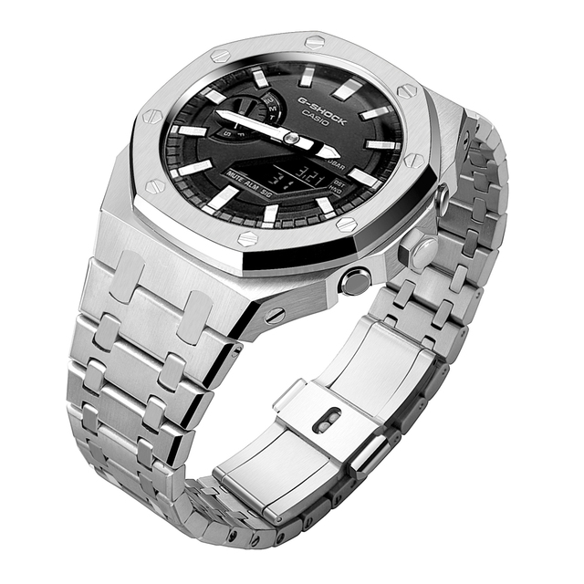 Wholesale Luxury Customizable Circular Silver Version Stainless Steel Watch Case Mod Kit Equipped with Stainless Steel Strap
