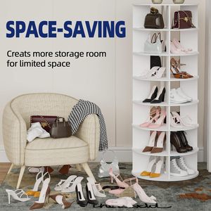 Scarpiera Girevole a 7 Ripiani <span class=keywords><strong>in</strong></span> <span class=keywords><strong>Legno</strong></span>, Organizzatore per Armadio, Contiene Numerose Scarpe, Scaffale Rotante a 360° - Product Image 5