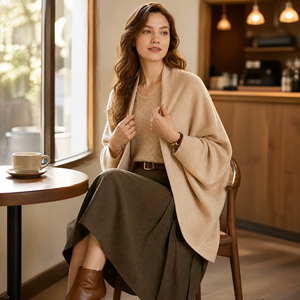 Mantella/Coprispalle da <span class=keywords><strong>Donna</strong></span> in Cashmere 100% Lavorato a Maglia, Monocolore, con Maniche a Pipistrello e Apertura Frontale, Vestibilità Ampia, Personalizzabile per Ingrosso - Product Image 1