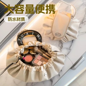 Cosmetic <b>Bag</b> Large Capacity PU Material <b>String</b> Closure Travel Makeup Organizer - Product Image 1