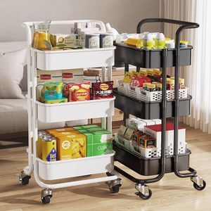 Household Rack Salon <b>Trolley</b> Multi-Purpose Kitchen 3-Tier Basket Storage Cart Wheels Auxiliary Beauty Salon <b>Plastic</b> Modern Hotel - Product Image 5