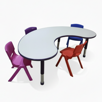 Ensemble Table et 4 Chaises pour Maternelle, Hauteur Réglable, Bureau d'Étude pour Enfants, Mobilier pour Crèche et École Maternelle