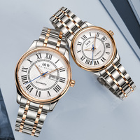 Montres de couple de luxe I&W tendance, cadran blanc, chiffres romains, boîtier bicolore, jour et date, montres mécaniques en acier inoxydable