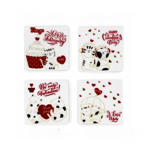Cute Cat Kitty Pattern <b>Ceramic</b> <b>Coasters</b> Trendy Valentine's Day Drink <b>Coasters</b> Absorbent Holder Mats & Pads - Product Image 1
