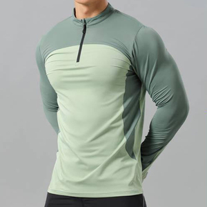 Hommes Casual Sweatshirts Manches Longues 1/4 Zip Élastique Chaud Polaire Chemise Muscle Fit Outdoor Gym T Shirt - Product Image 1