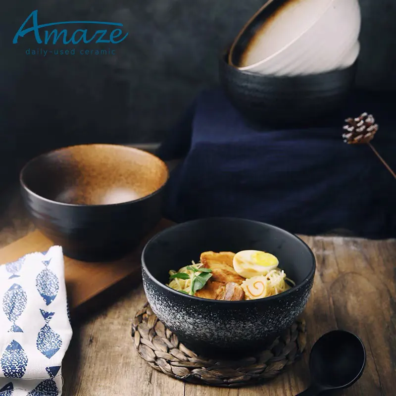 टिकाऊ अद्वितीय डिजाइन विंटेज दौर चीनी मिट्टी जापानी शैली सूप हुआ ramen के कटोरा के लिए रेस्तरां होम