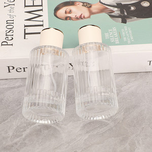 Flacon vide de 100 ml, flacon transparent à rayures verticales, corps rose, bouchon blanc ou noir, flacon en verre à visser, flacon pulvérisateur de parfum de type pression - Product Image 4