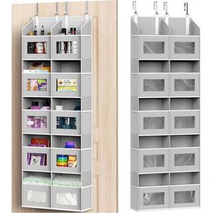 <b>Extra</b> <b>Large</b> Heavy Duty Over the Door Organizer with 10 Clear Window Pockets 80 Lbs Capacity for Pantry Closet Bathroom Gray - Product Image 1