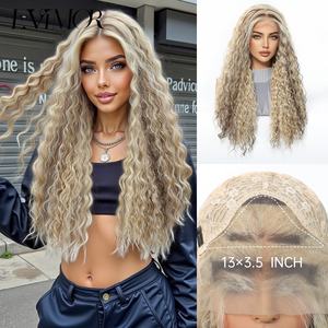 Perruques européennes et américaines, petites boucles africaines, lace frontale 13*4, raie au milieu, <span class=keywords><strong>cheveux</strong></span> longs <span class=keywords><strong>bouclés</strong></span> blonds/bruns, résistantes à la chaleur, pour marché domestique - Product Image 4