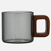 Lot de 150 ml – Tasse à café en verre nordique avec poignée en bois – Tasse à thé vintage pour la maison et le bureau