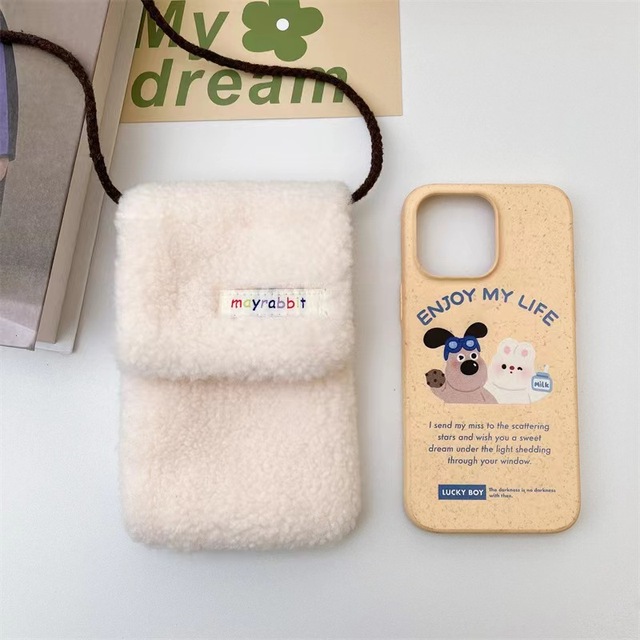 Plush Mobile Phone Case Simple Crossbody Phone Bags for Women Mobile Phone Holder Pouch with Shoulder Strap
