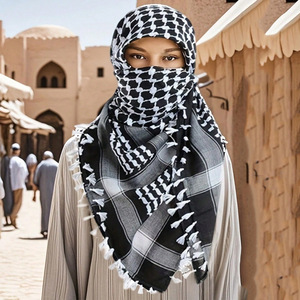 Foulard quadrato in cotone jacquard Al-Arafat best-seller, stile baffo, bianco e nero, per uomo musulmano, primavera - Product Image 4