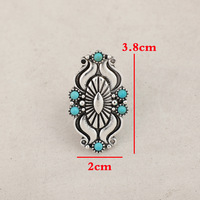 Boho terukir hadiah perhiasan Desember Birthstone Turquoise Cluster Chunky Band cincin untuk wanita Oval Turquoise Concho Ring