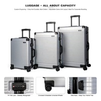 Valise à roulettes rigide avec logo personnalisé, coins en aluminium, fermeture éclair anti-éclatement, serrure TSA en PC Bayer allemand, cadre en aluminium