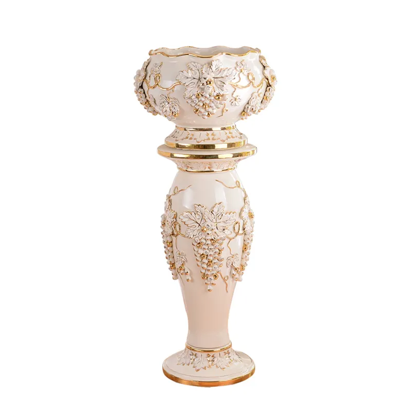 Vas Bunga Keramik Putih Dekorasi Rumah, Vas Meja Ruang Tamu Desain Ukiran Eropa