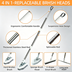 4 In 1 Home Hard Bristle Versatile Multi Purpose Corner Floor Gap Crevice Scrub <strong>Cleaning</strong> <strong>Brush</strong> Kit For Bathroom <strong>Cleaning</strong> - Product Image 2