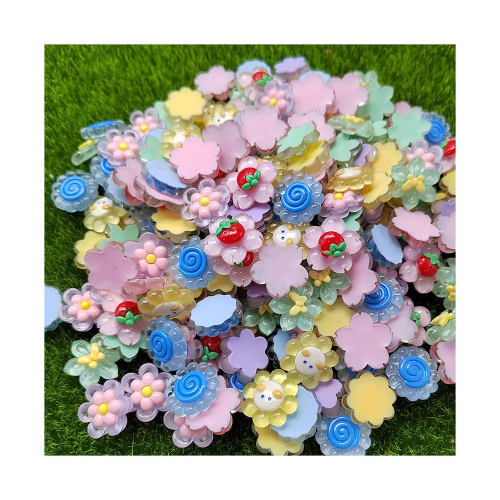 Kawaii resina trasparente fiore Cabochon creativo fai da te orecchino archi per capelli accessorio centrale abbigliamento scarpa bottone decorazione