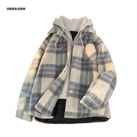 Maden Veste décontractée en tweed à motif écossais pour homme Style ample col montant grande taille Duffle Jacket pour l'automne hiver