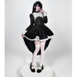 Disfraz de Monja de Halloween con Falda Cruzada Bordada, Estilo Anime Oscuro, Dulce y Genial, para Niñas, Cosplay, Fiesta, Actuación, Subcultura - Product Image 1