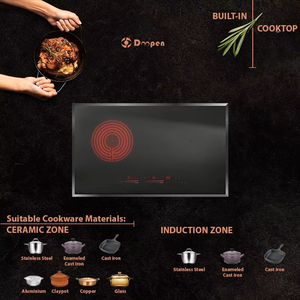 Cocina infrarroja de alta potencia de 3700W con 2 quemadores, sistema de inducción de puente medio + sistema de calentamiento, cocina eléctrica de 2 quemadores, 2 zonas de cocción - Product Image 5