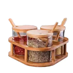 Ho ! Diverse Wood Tray convenient spoon hermetic lid kitchen restaurants helper glass storage jars spice honey Glass canisters