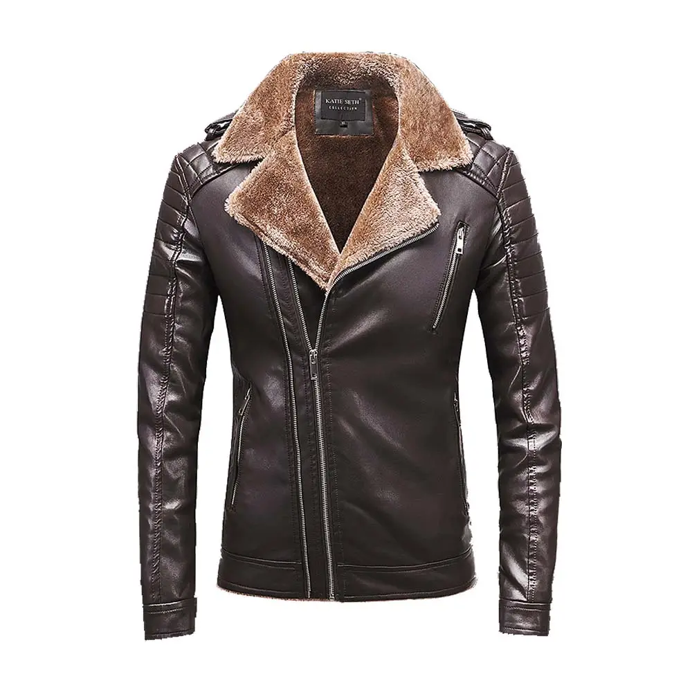 Leather men plus velvet warm lapel men's leather jacket PU motorcycle clothing leather jacket