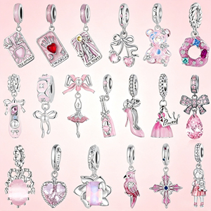Vente flash - Breloques fines en argent sterling 925 <span class=keywords><strong>rose</strong></span> à faire soi-même, accessoires pour la création de bijoux pour femmes, compatibles avec les bracelets en os de serpent - Product Image 1
