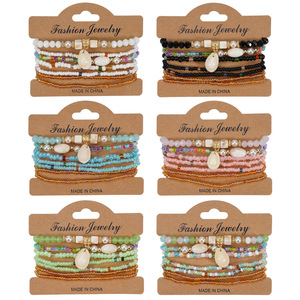Fashion Beaded <b>Bracelets</b> Set 7Pcs Per Card With <b>Shell</b> Pendant Women's Jewelry Made In China - Product Image 1