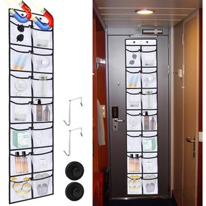 Over The Door Organizer 14 Pocket Magnetic Storage For Cruise Ships White Fabric Metal <b>Hook</b> Type Behind Doors On Walls - Product Image 1